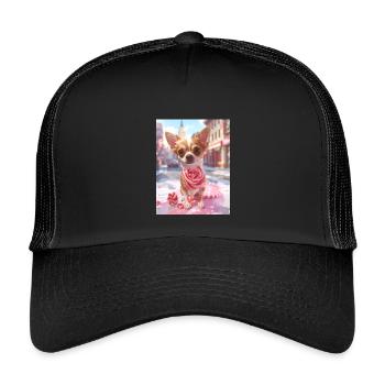 Candy Pup with Candy Cane - Kids’ Trucker Cap - black/black - Front