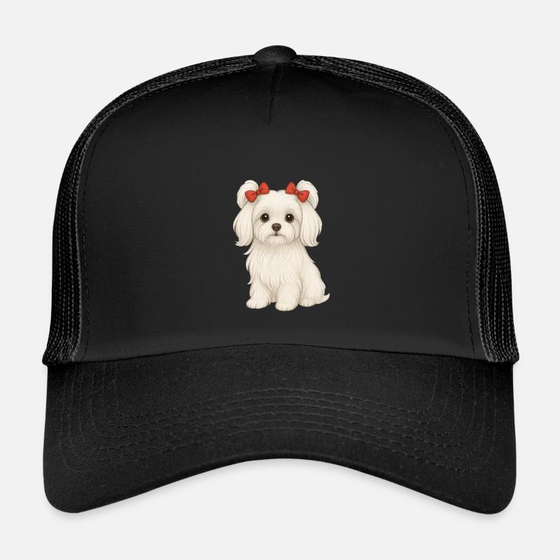 Maltese dog with red bows Kids’ Trucker Cap