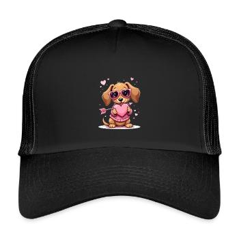 Dackel Dachshund Tekel - Kinder Trucker-Cap - Schwarz/Schwarz - Vorne
