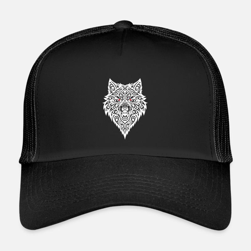 Geprägter Wolfkopf mit Tribal-Muster - Kinder Trucker-Cap - Schwarz/Schwarz