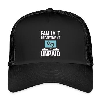 Family IT Department Unpaid Lustiger Spruch Für - Kids’ Trucker Cap - black/black - Front