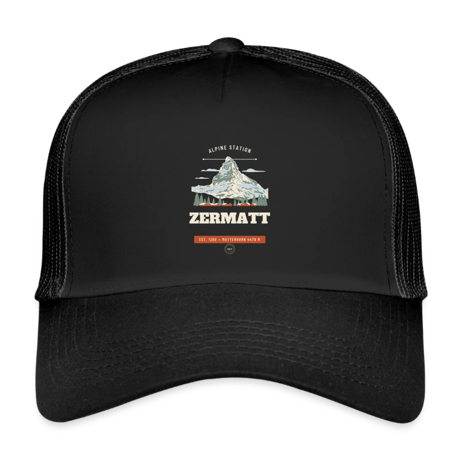 Zermatt badge on a kids’ trucker cap, black/black