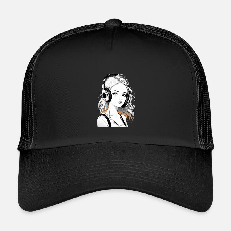 Musik Frau Mädchen Kopfhoerer Rave Geschenkidee - Kinder Trucker-Cap - Schwarz/Schwarz