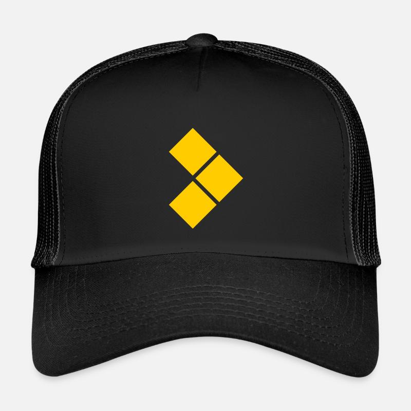 Geometric Yellow Diamond Grid - Kids’ Trucker Cap - black/black