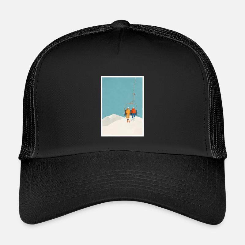 Schneebedecktes Skilift-Duo - Kinder Trucker-Cap - Schwarz/Schwarz
