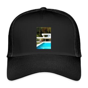 Weiße Villa mit Pool - Kinder Trucker-Cap - Schwarz/Schwarz - Vorne