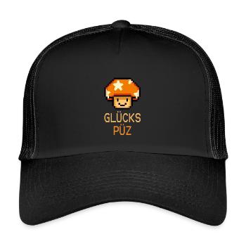 Glückspüz - Lucky Guy, Dialect, Pixel - Kids’ Trucker Cap - black/black - Front