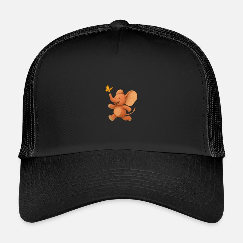Froehlicher Elefant und Schmetterling Kinder Trucker-Cap