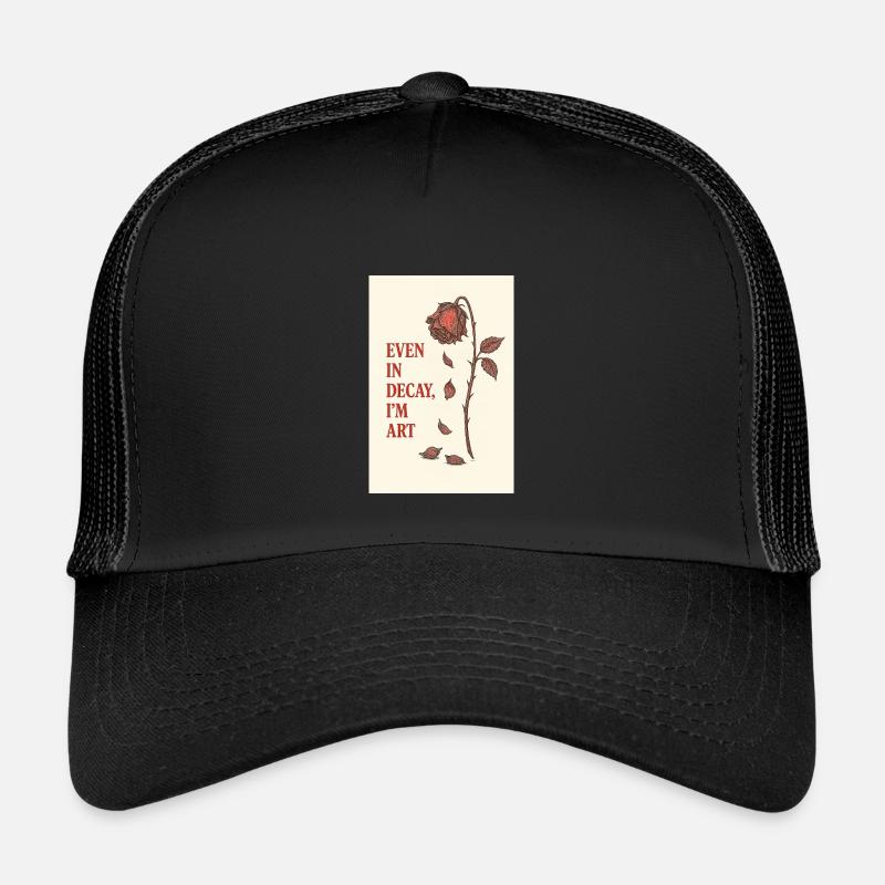 Dilapidated rose with artistic quote - Kids’ Trucker Cap - black/black