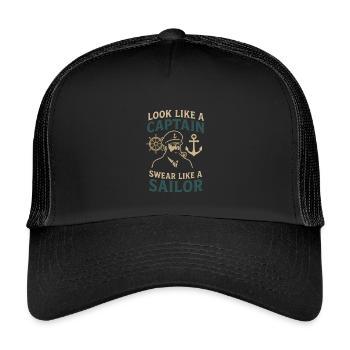 Look like a Captain, Swear like a Sailor saying - Kids’ Trucker Cap - black/black - Front