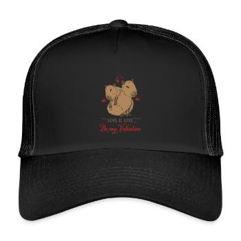 Motif d’amour avec deux bébés capybara - Casquette trucker enfant - noir/noir - Devant
