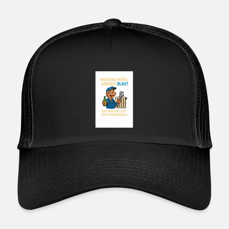 Morgens müde, Abends Blau Heizungsbau - Kinder Trucker-Cap - Schwarz/Schwarz