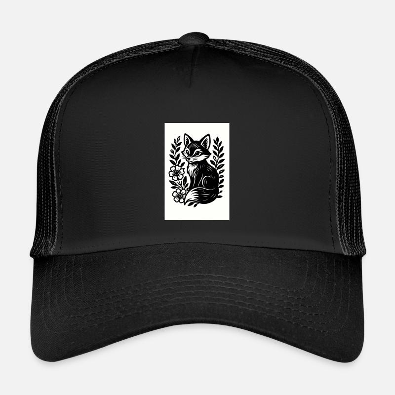Fuchs im Blütenreigen - Kinder Trucker-Cap - Schwarz/Schwarz