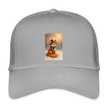 Winterfuchs mit Schal und Mütze - Kinder Trucker-Cap - Hellgrau - Vorne