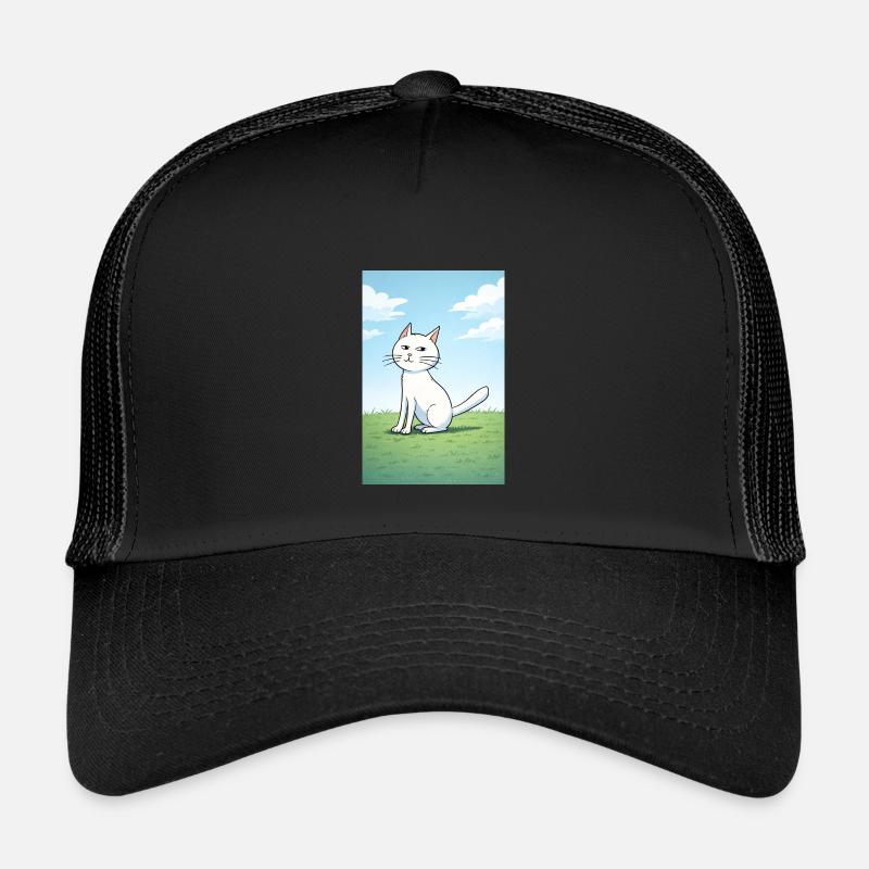 Weiße Katze mit frechen Blick - Kinder Trucker-Cap - Schwarz/Schwarz