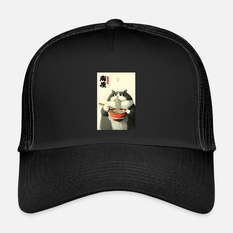Ramen-Katzen-Ukiyo-e-Zauber - Kinder Trucker-Cap - Schwarz/Schwarz