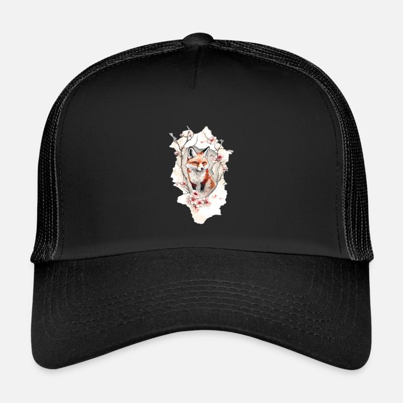 Fuchs Kirschblüten - Kinder Trucker-Cap - Schwarz/Schwarz