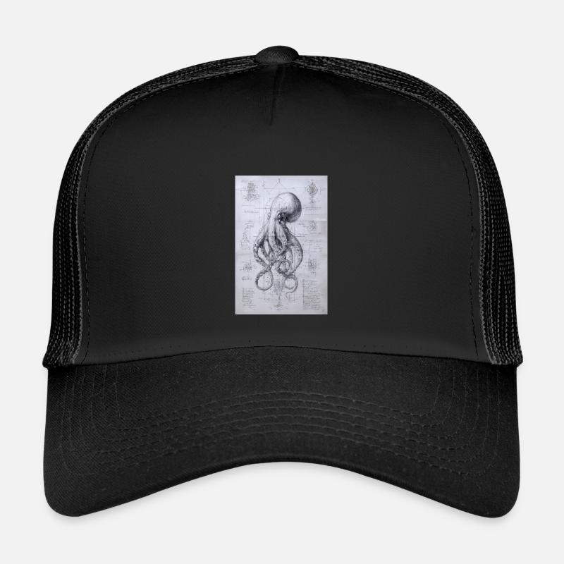 Oktopus-Bauplan-Skizze - Kinder Trucker-Cap - Schwarz/Schwarz