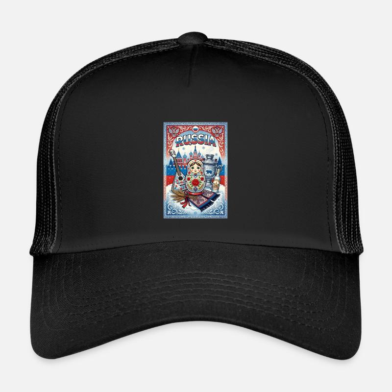 Russian Matryoshka and Samovar - Kids’ Trucker Cap - black/black