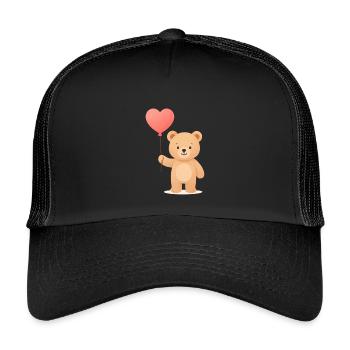 Tender Bear with Heart Balloon - Kids’ Trucker Cap - black/black - Front