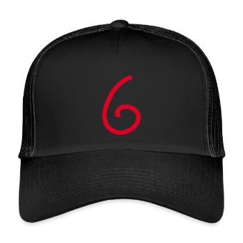 6 Number six number red Birthday - Kids’ Trucker Cap - black/black - Front
