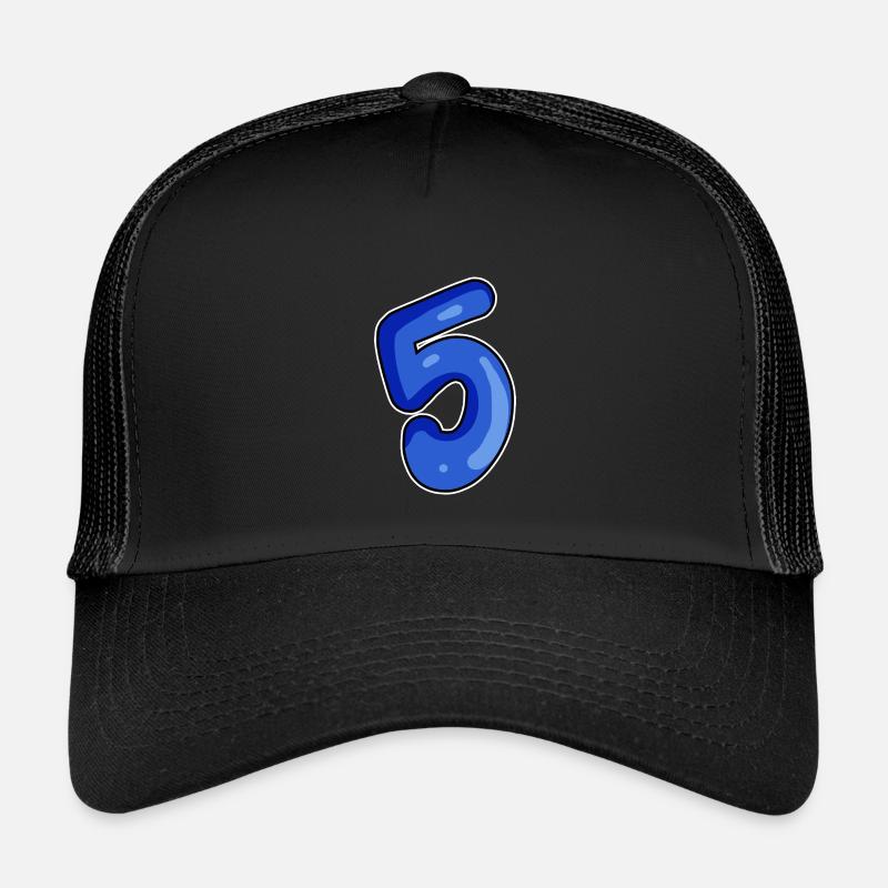Zahl 5 Nummer Blau - Kinder Trucker-Cap - Schwarz/Schwarz
