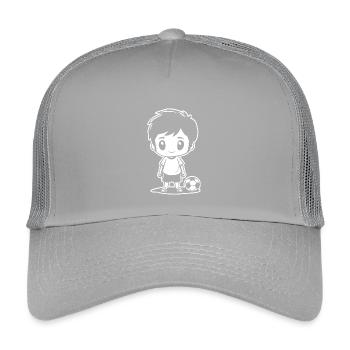 Dessin de garçon de football - Casquette trucker enfant - gris clair - Devant