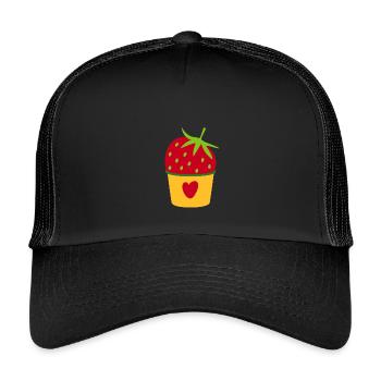 Icecream Eis Erdbeere Erdbeereis Cupcake süß - Kinder Trucker-Cap - Schwarz/Schwarz - Vorne