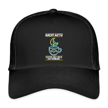 Nacht aktiv Kaffee hält mich auf Sendung - Kinder Trucker-Cap - Schwarz/Schwarz - Vorne