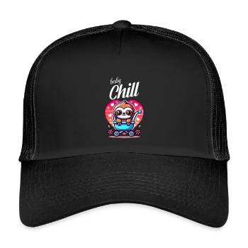Süßes Baby Faultier im Kinderwagen Herz Design - Kinder Trucker-Cap - Schwarz/Schwarz - Vorne