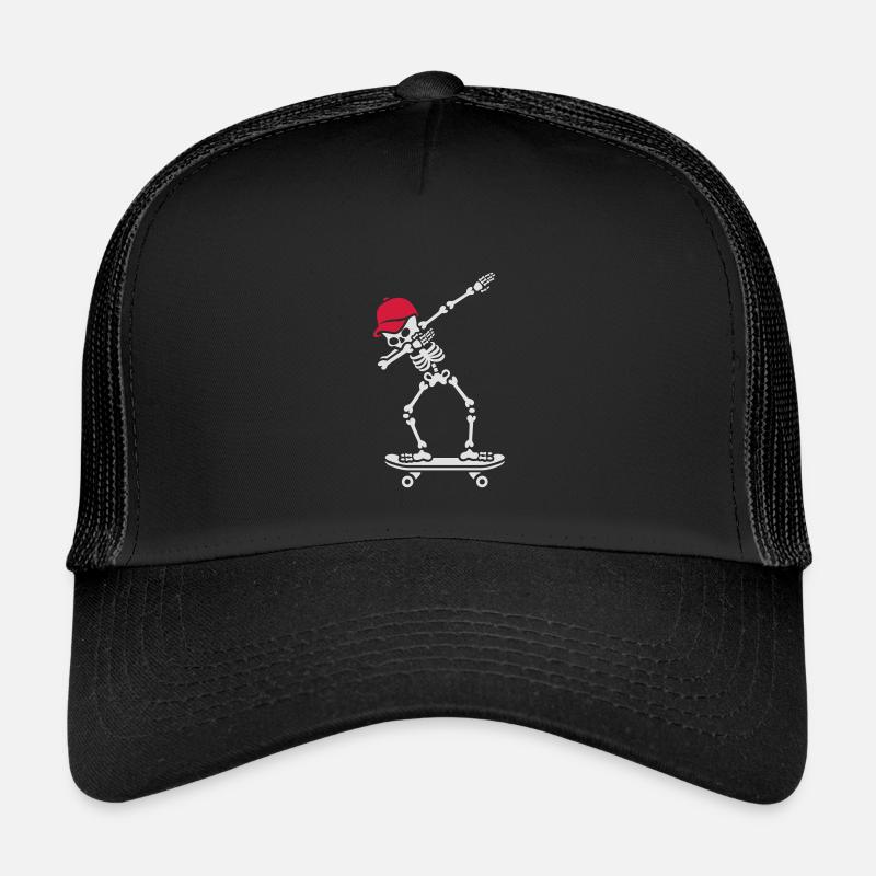 Dab dabbing skeleton skateboard skater - Kids’ Trucker Cap - black/black