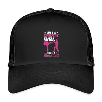 Karate girl with black belt - Kids’ Trucker Cap - black/black - Front