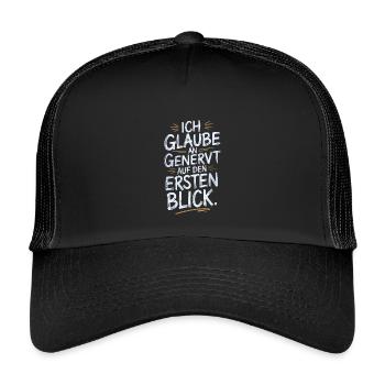  Ich Glaube An Genervt Auf Den Ersten Blick Humor - Kinder Trucker-Cap - Schwarz/Schwarz - Vorne