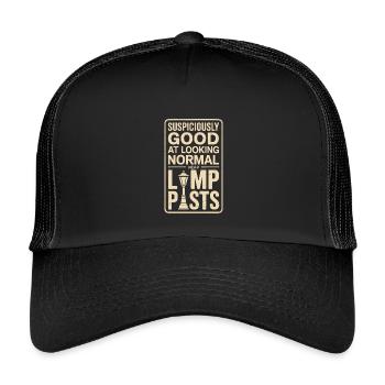 Normal an Laternen aussehen | Geocaching Humor - Kinder Trucker-Cap - Schwarz/Schwarz - Vorne