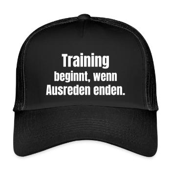 Training beginnt, wenn Ausreden enden. - Kinder Trucker-Cap - Schwarz/Schwarz - Vorne