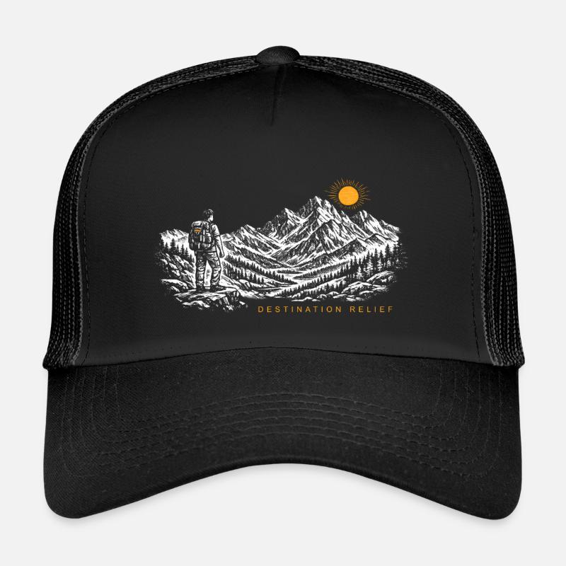 Hiker Sunrise Destination Relief Light - Kids’ Trucker Cap - black/black