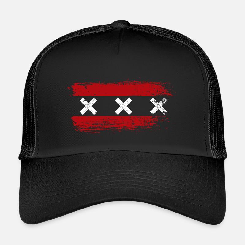 Triple Red X Stripes - Kids’ Trucker Cap - black/black
