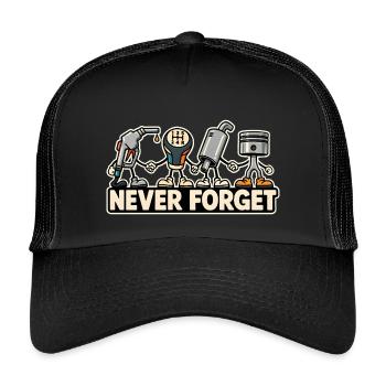 Never Forget – Verbrennungsmotor Auto Retro Design - Kinder Trucker-Cap - Schwarz/Schwarz - Vorne