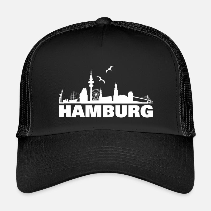 Hamburg Skyline Silhouette Design - Kinder Trucker-Cap - Schwarz/Schwarz