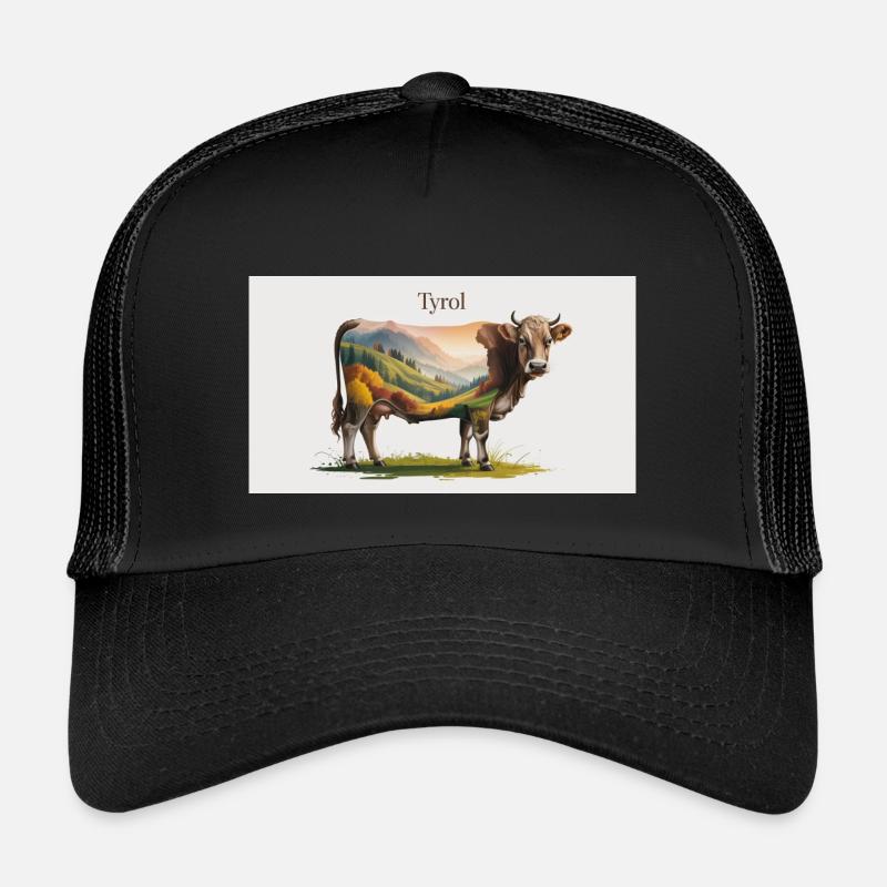 Tyrol Kuh mit Bergpanorama - Kinder Trucker-Cap - Schwarz/Schwarz