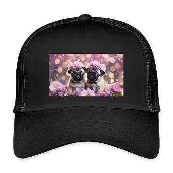 Süße Hundebabys mit Blumenkränzen - Kinder Trucker-Cap - Schwarz/Schwarz - Vorne