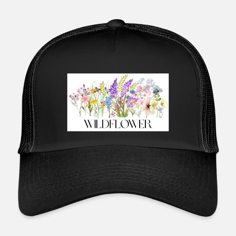 Blumenwiese Aquarell-Design - Kinder Trucker-Cap - Schwarz/Schwarz