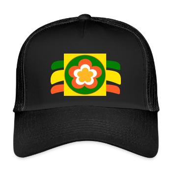 70er Jahre Blume Blüte - Kinder Trucker-Cap - Schwarz/Schwarz - Vorne