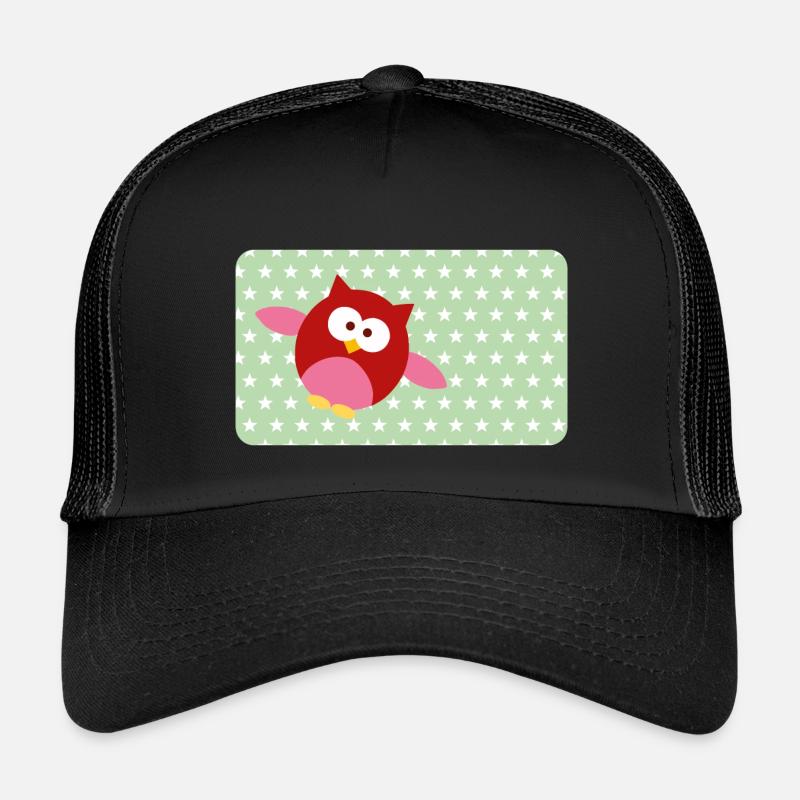 Lustige Eule mit Sternchen grün | personalisierbar - Kinder Trucker-Cap - Schwarz/Schwarz