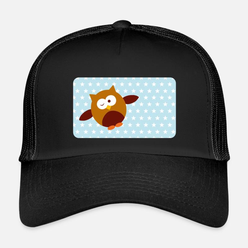 Lustige Eule mit Sternchen blau | personalisierbar - Kinder Trucker-Cap - Schwarz/Schwarz