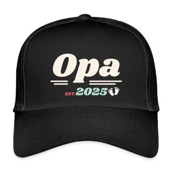 Opa Est 2025 Ich werde Großvater Retro Style - Kinder Trucker-Cap - Schwarz/Schwarz - Vorne