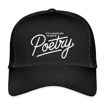 Gedichtschrift auf Black Tee - Kinder Trucker-Cap - Schwarz/Schwarz - Vorne