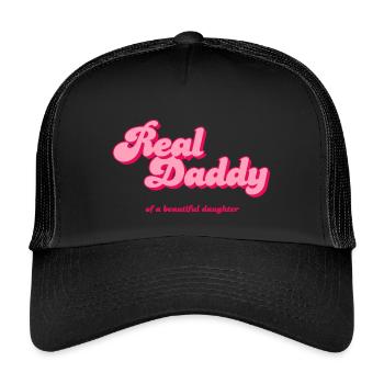Real Daddy Pink Script Druck - Kinder Trucker-Cap - Schwarz/Schwarz - Vorne