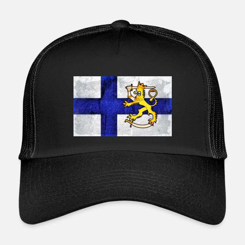 Finnland Flagge + Löwe - Kinder Trucker-Cap - Schwarz/Schwarz