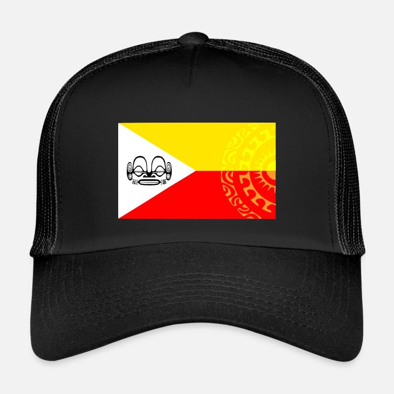 Marquesan Flagge - Personalisiert 1 - Kinder Trucker-Cap - Schwarz/Schwarz